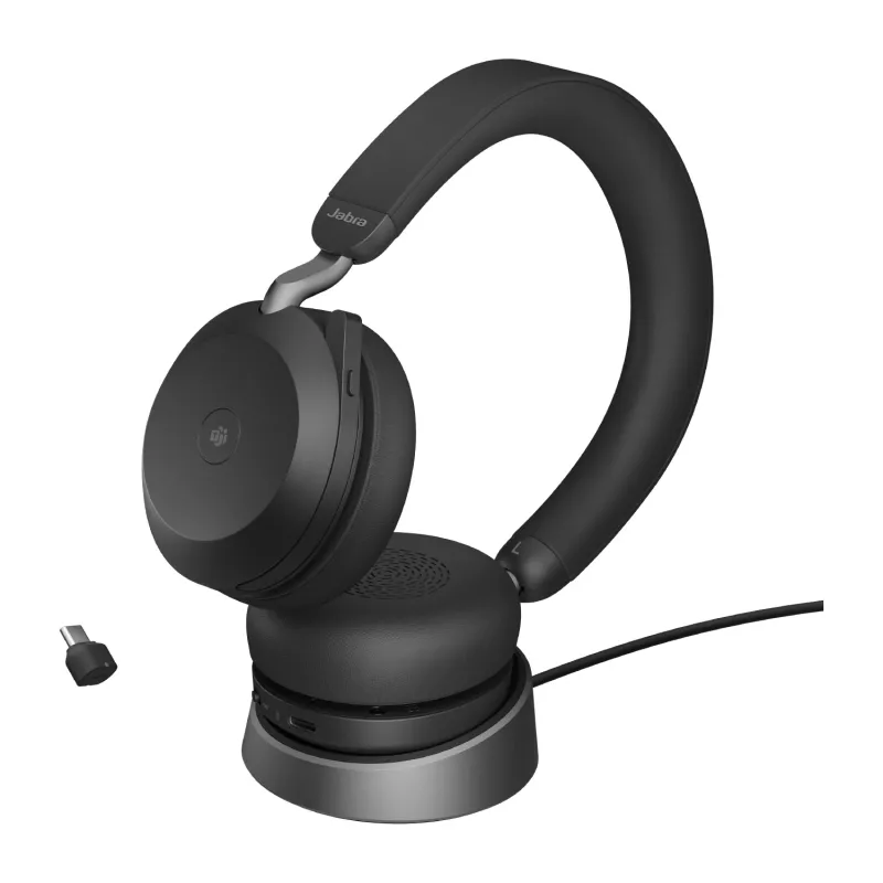 Jabra Evolve2 75 - USB-C MS Teams su stalo stovu, juoda, laidinis ir belaidis, skambučiams/muzikai, 20–20000 Hz, 197 g, ausinės