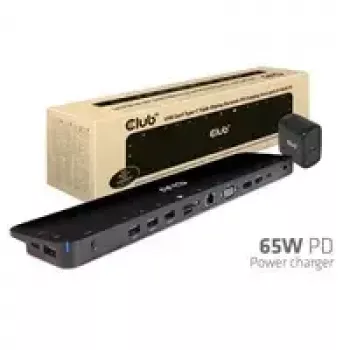 CLUB3D CSV-1564W65 USB Gen1 Type-C trijų ekranų dinaminė PD įkrovimo stotelė su 65 W maitinimo šaltiniu (VGA, HDMI, DP, Ethernet)