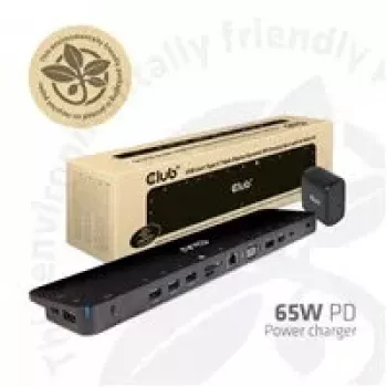 CLUB3D CSV-1564W65 USB Gen1 Type-C trijų ekranų dinaminė PD įkrovimo stotelė su 65 W maitinimo šaltiniu (VGA, HDMI, DP, Ethernet)