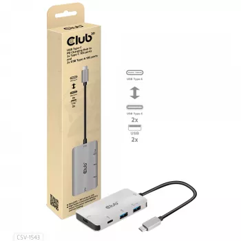 CLUB3D CSV-1543 USB Gen2 Type-C PD įkrovimo šakotuvas su 2x Type-C 10G ir 2x USB Type-A 10G prievadais