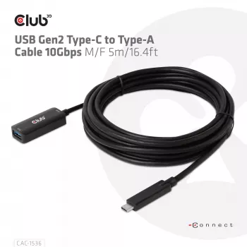 CLUB3D USB Gen2 Type-C į Type-A laidas 10Gbps M/F 5m