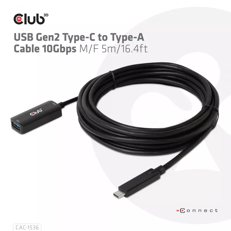 CLUB3D USB Gen2 Type-C į Type-A laidas 10Gbps M/F 5m