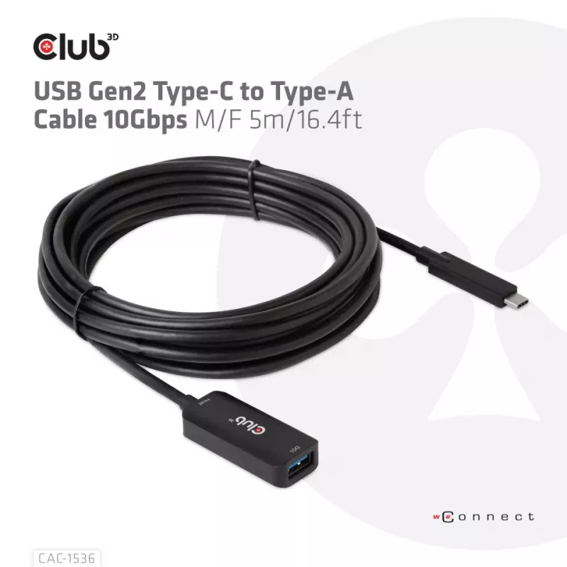CLUB3D USB Gen2 Type-C į Type-A laidas 10Gbps M/F 5m