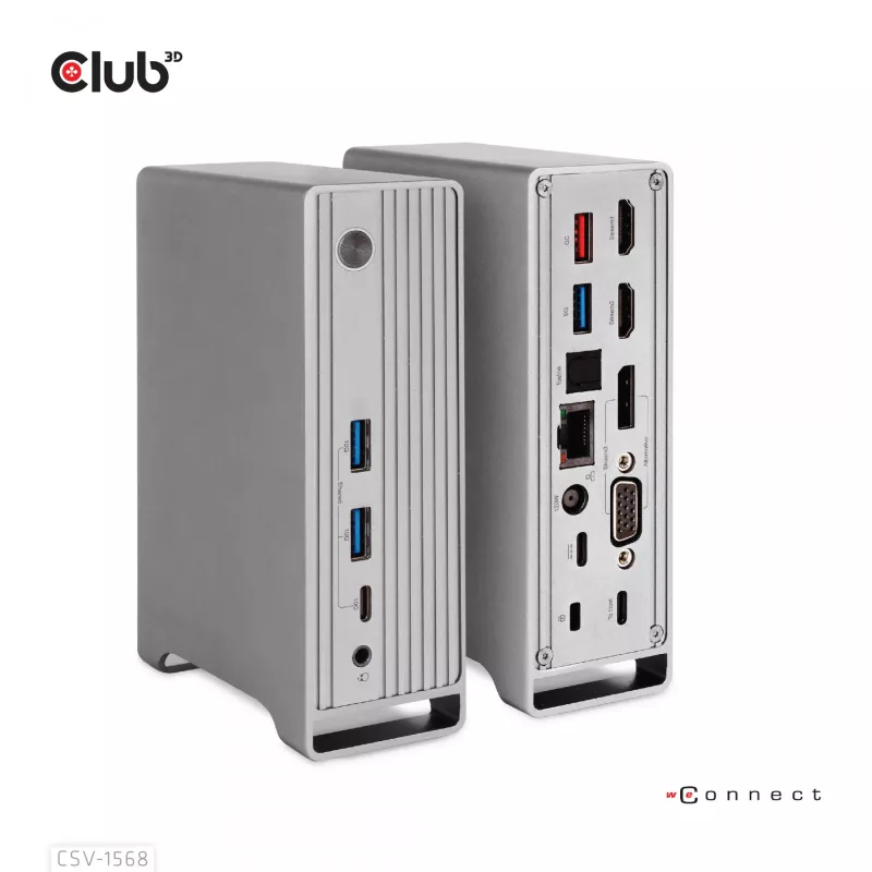 Docking stotelė CLUB3D CSV-1568 metalinis korpusas USB Gen2 Type-C USB Gen2 Type-A HDMI DP VGA RJ45 120W