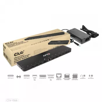 CLUB3D USB Gen1 Type-C Triple Display DP Alt mode Displaylink Dynamic PD Charging Dock su 120 W maitinimo šaltiniu