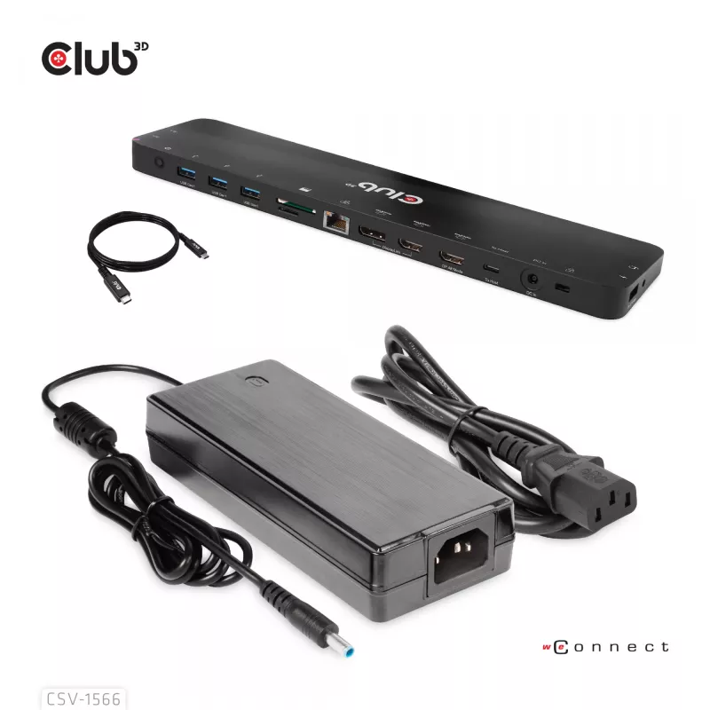 CLUB3D USB Gen1 Type-C Triple Display DP Alt mode Displaylink Dynamic PD Charging Dock su 120 W maitinimo šaltiniu