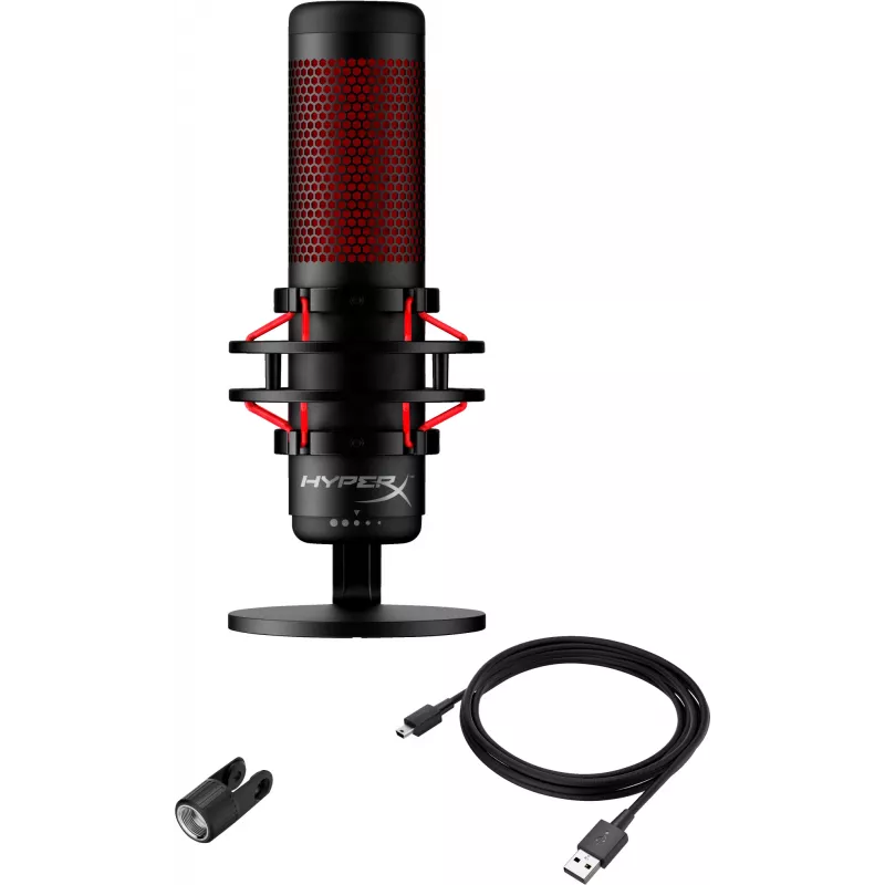 HyperX QuadCast – USB mikrofonas (juodai raudonas) su raudonu apšvietimu