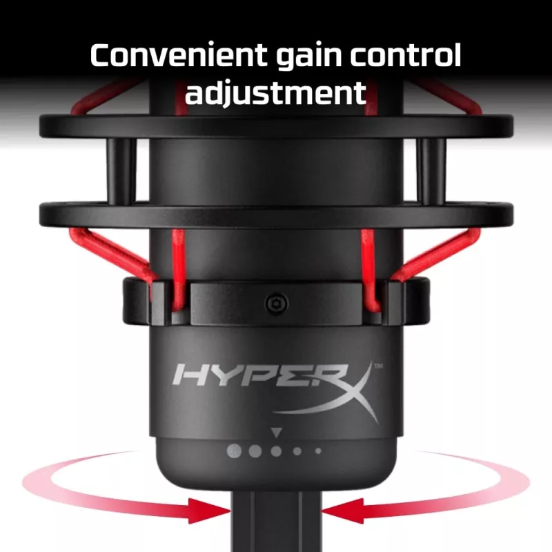 HyperX QuadCast – USB mikrofonas (juodai raudonas) su raudonu apšvietimu