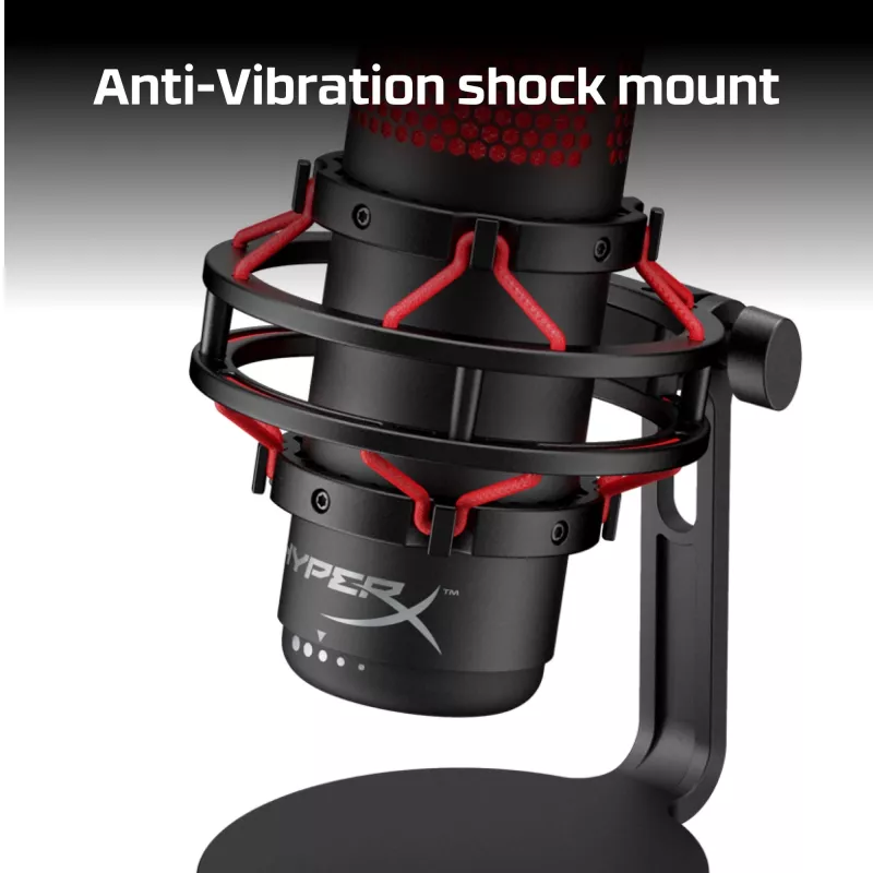HyperX QuadCast – USB mikrofonas (juodai raudonas) su raudonu apšvietimu
