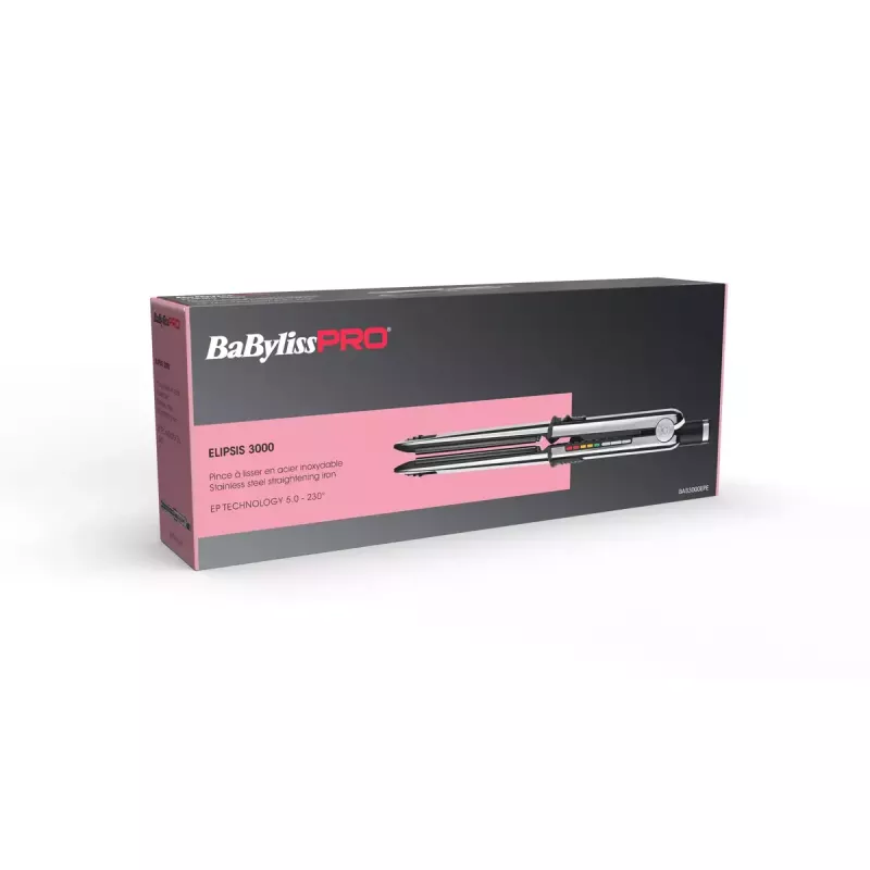 Tiesintuvas BABYLISS ELIPSIS3000 STYLER – keraminės plokštelės, 55 W, 5 temperatūros lygių, 150–230 °C, joninis, 2,7 m besisukantis laidas, juodas