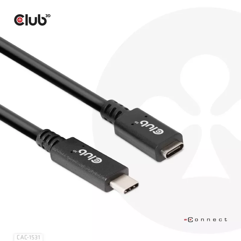 USB Gen1 tipo C ilginimo laidas CLUB3D CAC-1531, 1 m, USB-C kištukas į 2× USB-C lizdą, 5 Gbps, 60W PD, 4K@60Hz