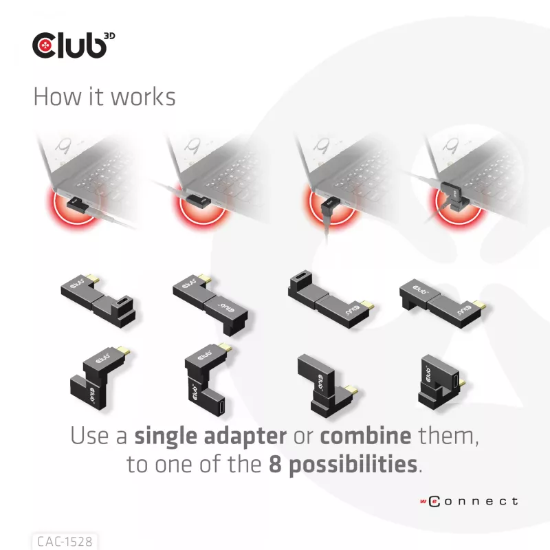USB Type-C Gen2 kampinis adapteris 2 vnt. CLUB3D CAC-1528 — USB-C į USB-C, palaiko 4K@120Hz