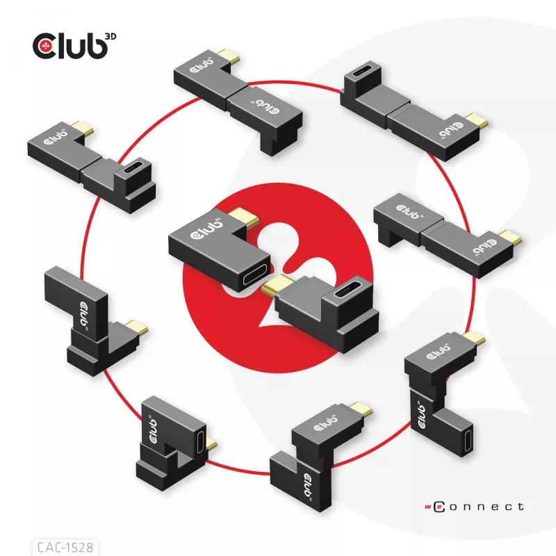 USB Type-C Gen2 kampinis adapteris 2 vnt. CLUB3D CAC-1528 — USB-C į USB-C, palaiko 4K@120Hz