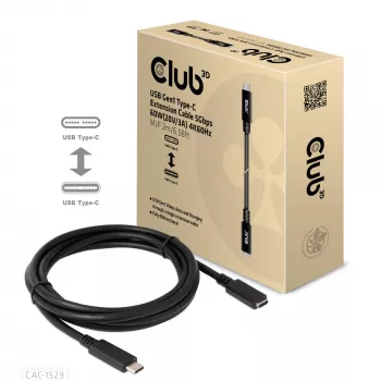 CLUB3D USB Gen1 Type-C ilginimo laidas 5Gbps 60W(20V/3A) 4K60Hz M/F 2m/6.56ft