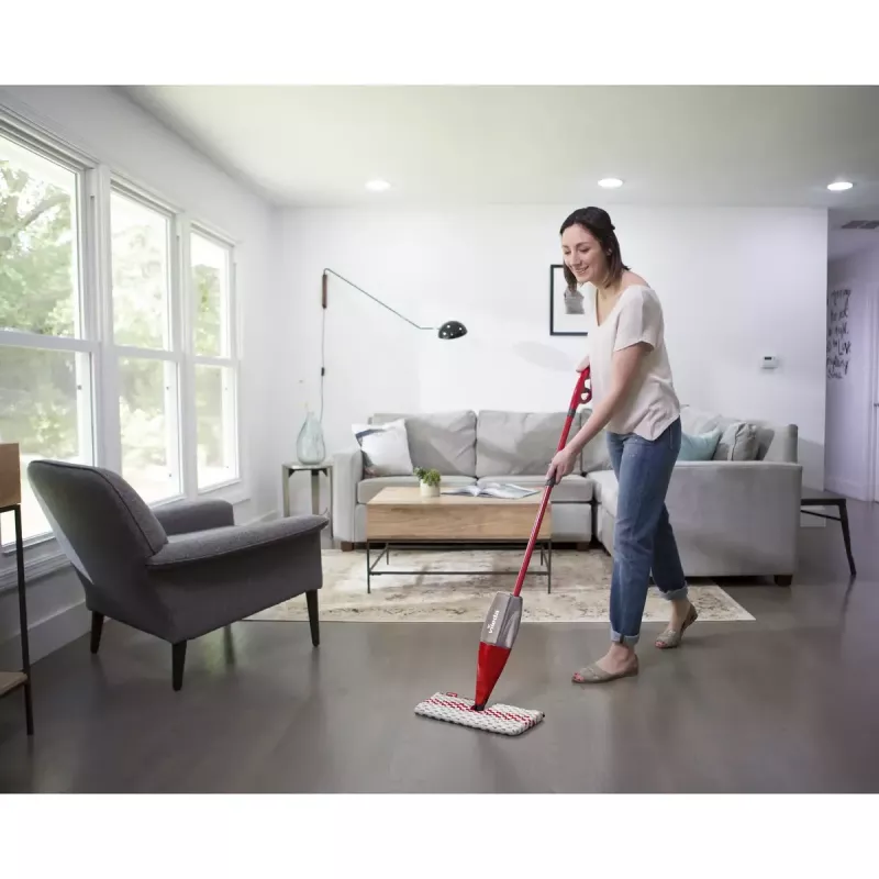 Mopas VILEDA Spray Max Microfibre Dry & Wet – plastikinė galvutė, 0,6 l vandens bakelis, antibakterinis, baltas/raudonas