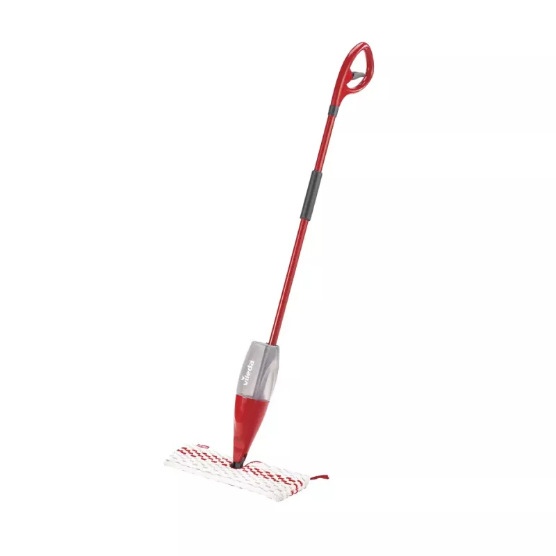 Mopas VILEDA Spray Max Microfibre Dry & Wet – plastikinė galvutė, 0,6 l vandens bakelis, antibakterinis, baltas/raudonas