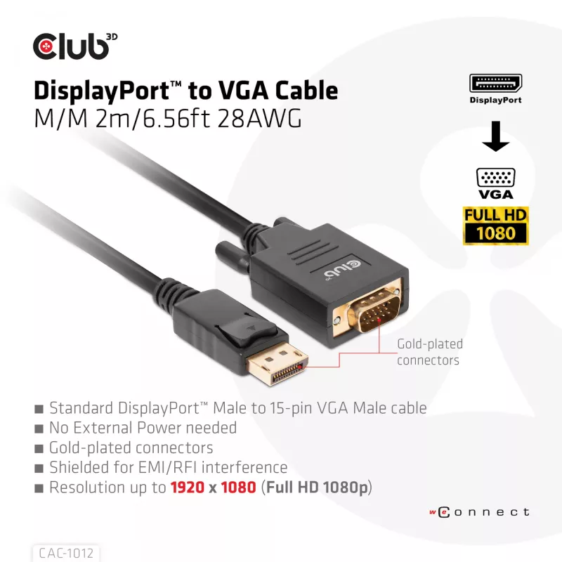 DisplayPort į VGA laidas M/M CLUB3D CAC-1012 2m