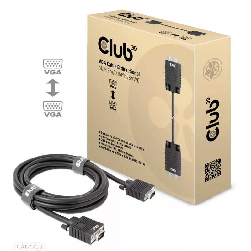 VGA kabelis abipusis M/M 3m 28AWG CLUB3D CAC-1703