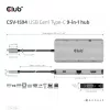 CLUB3D CSV-1594 USB Gen1 Type-C 9-in-1 centrinis įrenginys su HDMI, VGA, 2x USB Gen1 Type-A, RJ45, SD/Micro SD lizdais ir USB Gen1 Type-C moterišku prievadu