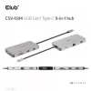 CLUB3D CSV-1594 USB Gen1 Type-C 9-in-1 centrinis įrenginys su HDMI, VGA, 2x USB Gen1 Type-A, RJ45, SD/Micro SD lizdais ir USB Gen1 Type-C moterišku prievadu