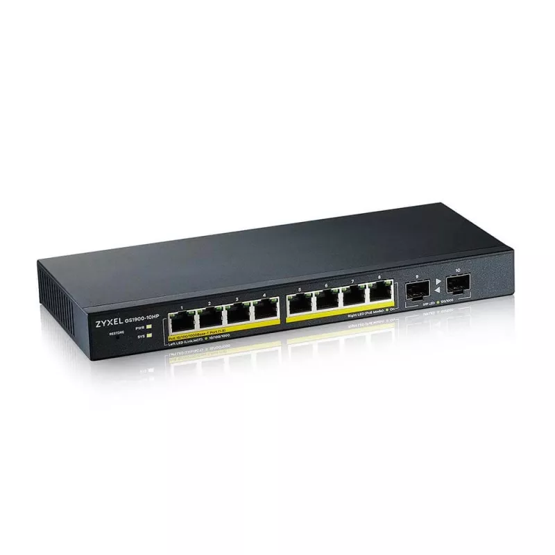 Zyxel GS1900-10HP Valdomas L2 Gigabit Ethernet (10/100/1000) PoE jungiklis juodas