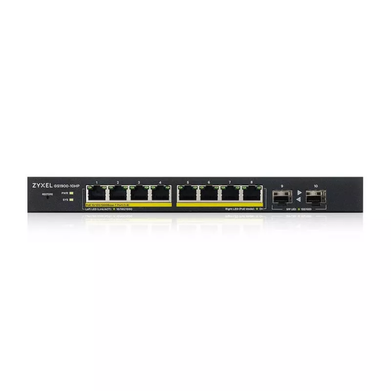 Zyxel GS1900-10HP Valdomas L2 Gigabit Ethernet (10/100/1000) PoE jungiklis juodas