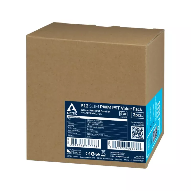 ARCTIC P12 Slim PWM PST – 120 mm spaudimo optimizuotas ventiliatorius su PWM ir integruotu Y kabeliu