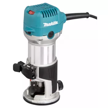 Routeris Makita RT0702CX2J — 710 W, 10 000–34 000 sūkių/min, 8 mm įvorė, 0–40 mm gylis, 1,8 kg