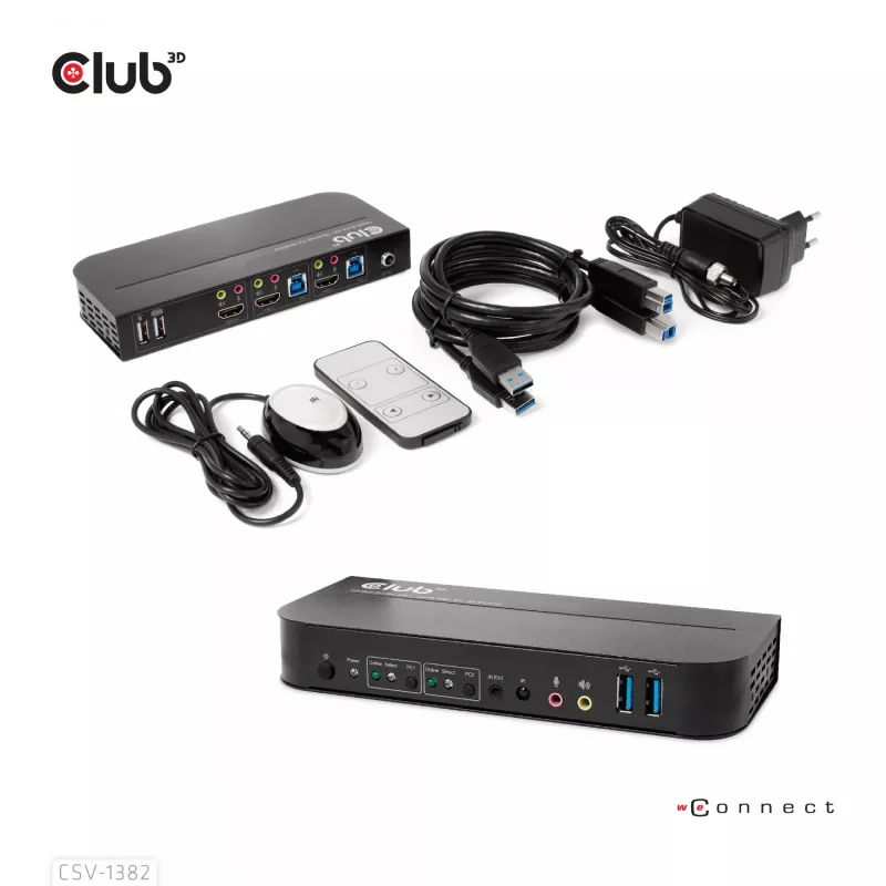 KVM Jungiklis CLUB3D CSV-1382 Dvigubas HDMI 4K 60Hz USB