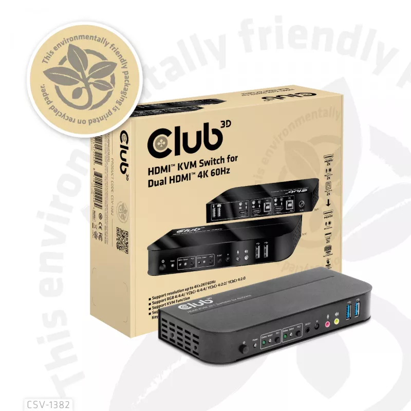 KVM Jungiklis CLUB3D CSV-1382 Dvigubas HDMI 4K 60Hz USB