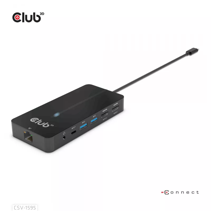 CLUB3D 7-in-1 USB-C stotelė su 2x HDMI, 2x USB-A, RJ45, 3.5mm garsu ir 100W PD įkrovimu