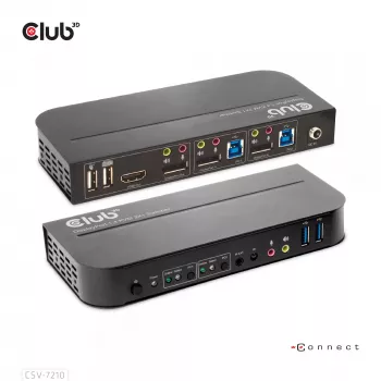 CLUB3D CSV-7210 KVM jungiklis DisplayPort/HDMI, 2 kompiuteriams, 4K 60Hz