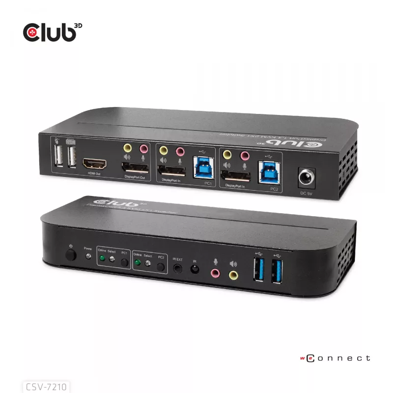 CLUB3D CSV-7210 KVM jungiklis DisplayPort/HDMI, 2 kompiuteriams, 4K 60Hz