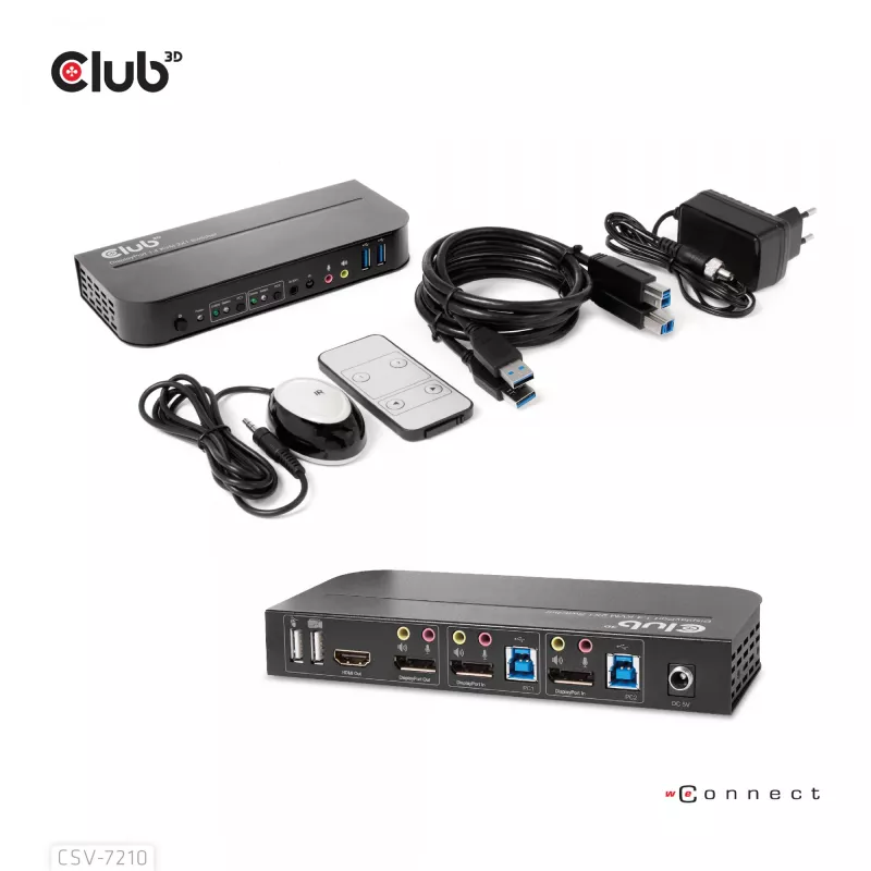 CLUB3D CSV-7210 KVM jungiklis DisplayPort/HDMI, 2 kompiuteriams, 4K 60Hz