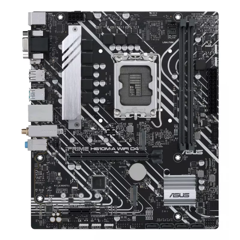 Motininė plokštė ASUS PRIME H610M-A WIFI D4 — Intel H610, LGA1700, micro ATX, DDR4, 2x DIMM, Wi‑Fi 5, Bluetooth 5.0, 2x M.2, HDMI 2.1, DP 1.4