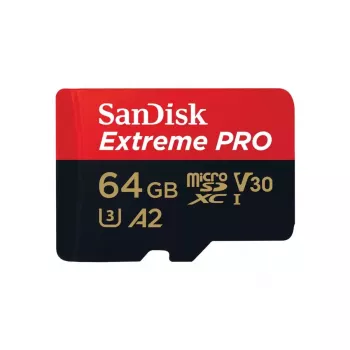 „SanDisk Extreme PRO“ microSDXC 64GB UHS-I U3 V30 A2 atminties kortelė, skaitymas 200 MB/s, rašymas 140 MB/s, su SD adapteriu