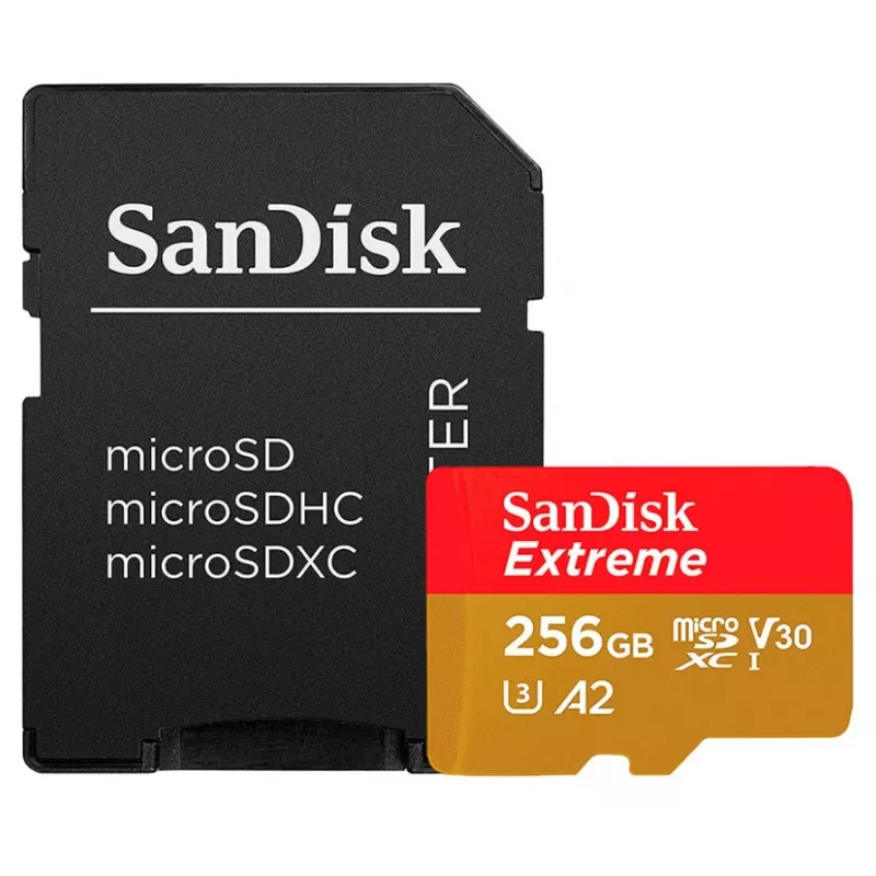 WESTERN DIGITAL Extreme PLUS Micro SDXC 256GB + SD Adapter 200MB/s 140MB/s A2 C10 V30 UHS-I U3