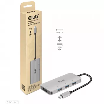 CLUB3D 4 prievadų USB-A šakotuvas USB-C – 10 Gbps greitas duomenų perdavimas