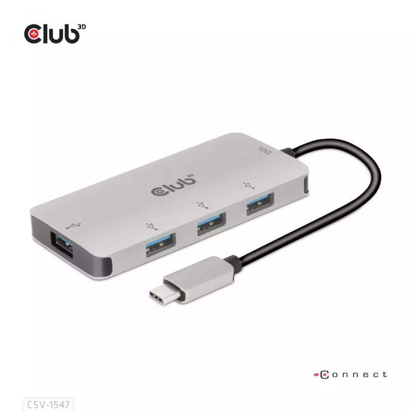 CLUB3D 4 prievadų USB-A šakotuvas USB-C – 10 Gbps greitas duomenų perdavimas