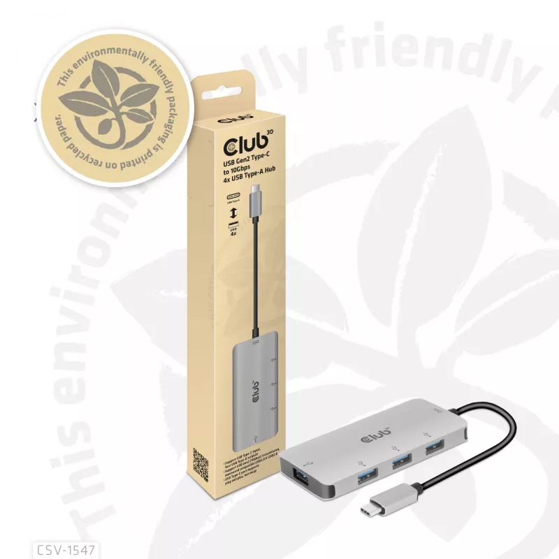 CLUB3D 4 prievadų USB-A šakotuvas USB-C – 10 Gbps greitas duomenų perdavimas