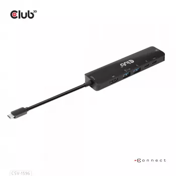 CLUB3D USB Gen1 Type-C 6-in-1 Hub su HDMI 8K30Hz, 2xUSB Type-A, RJ45 ir 2xUSB Type-C, duomenys ir PD įkrovimas 100 W