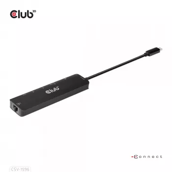 CLUB3D USB Gen1 Type-C 6-in-1 Hub su HDMI 8K30Hz, 2xUSB Type-A, RJ45 ir 2xUSB Type-C, duomenys ir PD įkrovimas 100 W