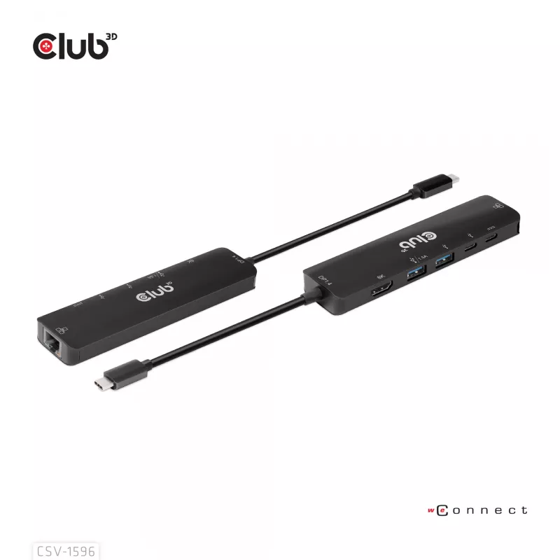 CLUB3D USB Gen1 Type-C 6-in-1 Hub su HDMI 8K30Hz, 2xUSB Type-A, RJ45 ir 2xUSB Type-C, duomenys ir PD įkrovimas 100 W