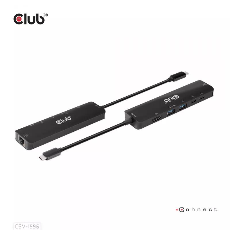 CLUB3D USB Gen1 Type-C 6-in-1 Hub su HDMI 8K30Hz, 2xUSB Type-A, RJ45 ir 2xUSB Type-C, duomenys ir PD įkrovimas 100 W
