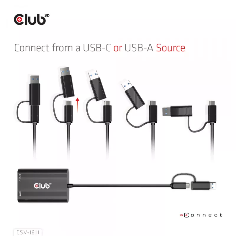 CLUB3D USB Gen1 Type-C/-A į Dual HDMI (4K/30Hz) / VGA (1080/60Hz) adapteris