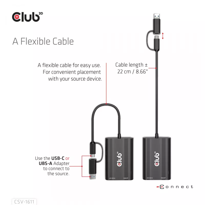 CLUB3D USB Gen1 Type-C/-A į Dual HDMI (4K/30Hz) / VGA (1080/60Hz) adapteris