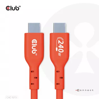 CLUB3D CAC-1573 USB-C į USB-C dvipusis laidas, USB4 Gen 2x2, 2 m, raudonas, PD iki 240 W