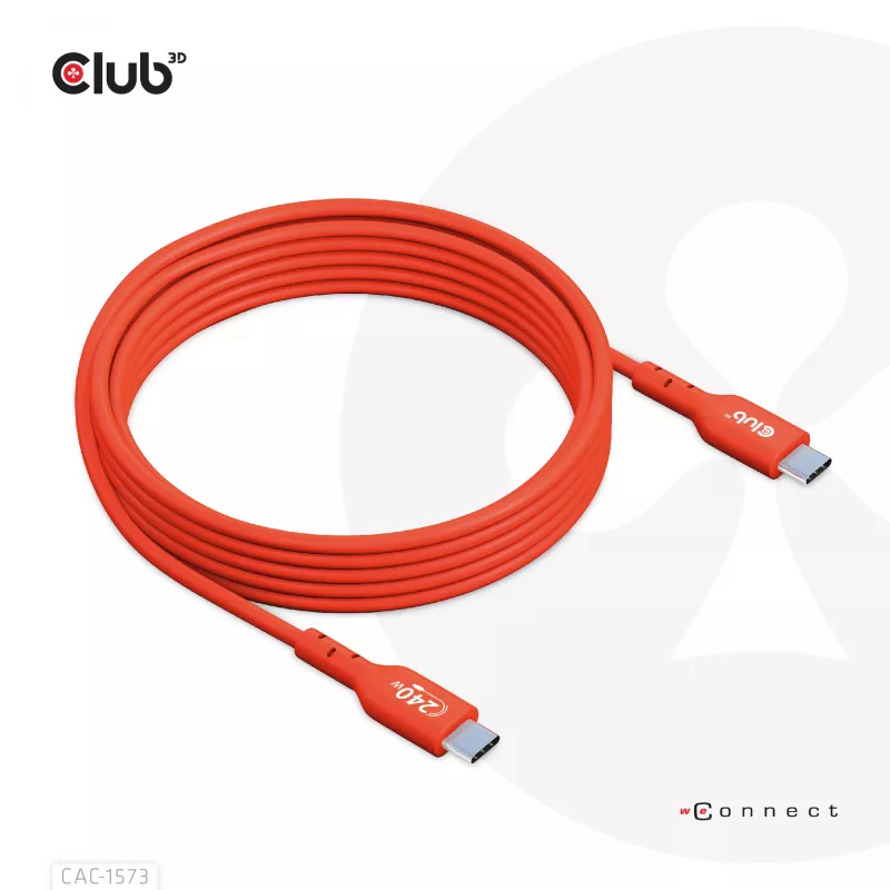CLUB3D CAC-1573 USB-C į USB-C dvipusis laidas, USB4 Gen 2x2, 2 m, raudonas, PD iki 240 W