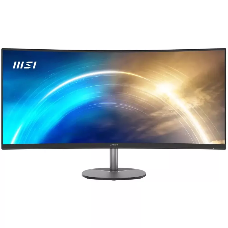MSI Pro MP341CQ 34 colių lenktas monitorius, 1500R, UWQHD (3440 x 1440), 21:9, 100Hz, VA, 4ms, HDMI, VGA, įmontuoti garsiakalbiai, Anti-Glare, Anti-Flicker, mažiau mėlynos šviesos, TÜV sertifikuotas, VESA, Kensington, juodas