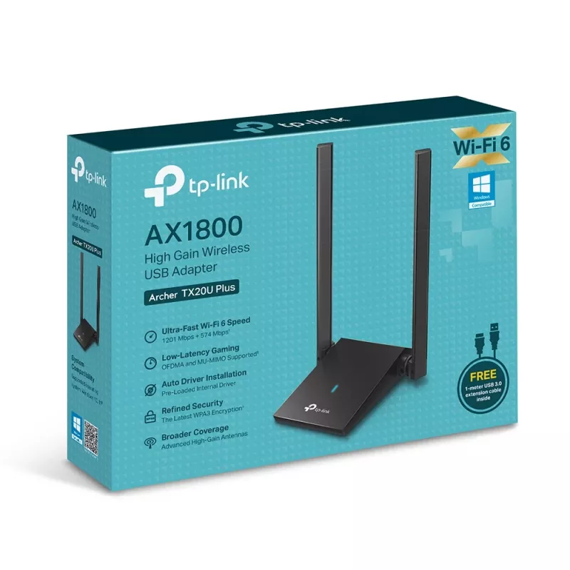 Belaidžio ryšio adapteris TP-Link AX1800 su dviem antenomis 2.4 GHz 5 GHz Wi-Fi 6